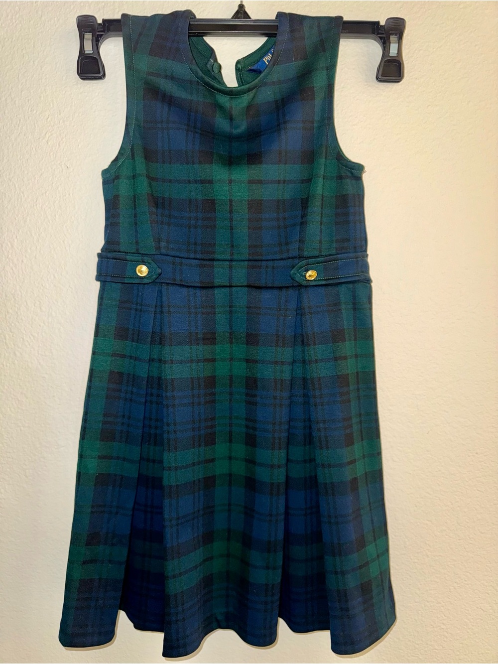 Polo by Ralph Lauren Green & Blue Plaid Sleeveless A-Line Dress